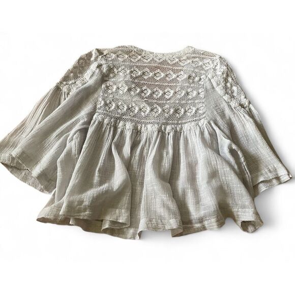 Free People Carry Me Away Crop Top Blouse Shirt Embroidered Crochet Size L - Picture 5 of 9